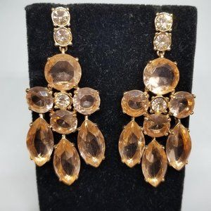 J.Crew Goldtone Rhinestone & Peach Faceted Stone Statement Dangly Earrings
